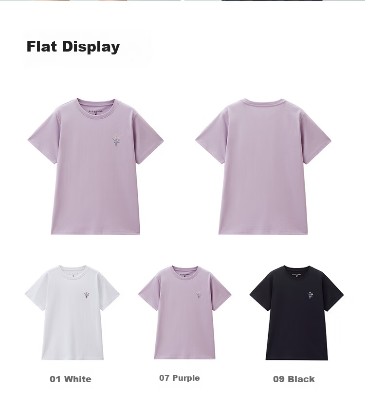 Giordano Women's Short Sleeve T-Shirt 2026 Summer Pure Cotton Bouquet Embroidery Forest Style Crew Neck Casual Top 13326320 18