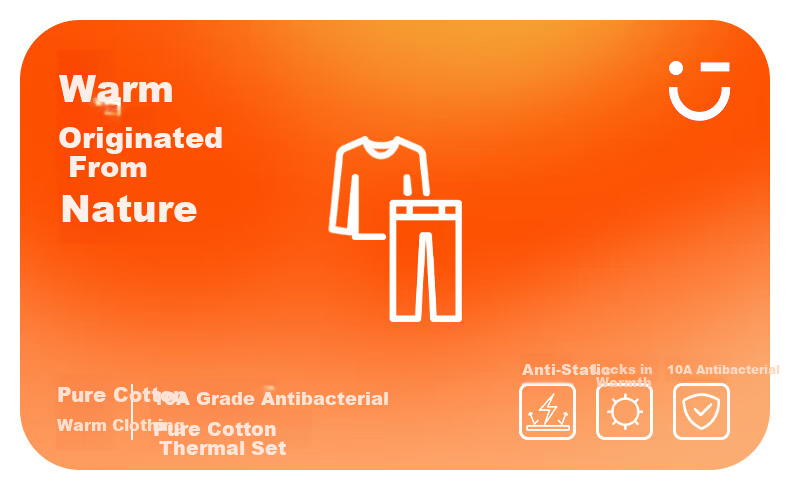 MINISO Pure Cotton Men's Thermal Underwear Set Autumn Winter Round Neck Antibacterial Anti-Static Base Layer Pajamas 1
