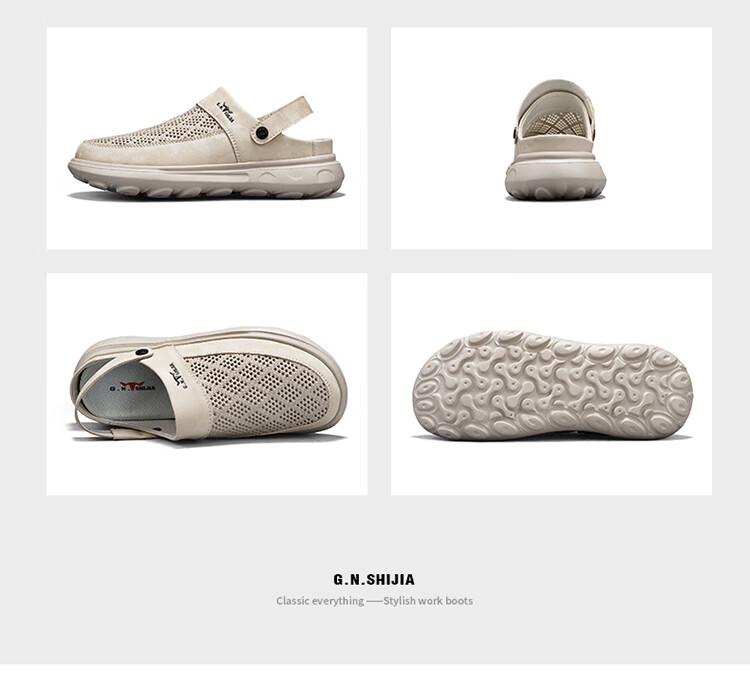 Bull Family Men's Summer New Breathable Hollow Toe Sandals Versatile Slippers Men's Mesh Beach Shoes Two-Way Clog Shoes 25