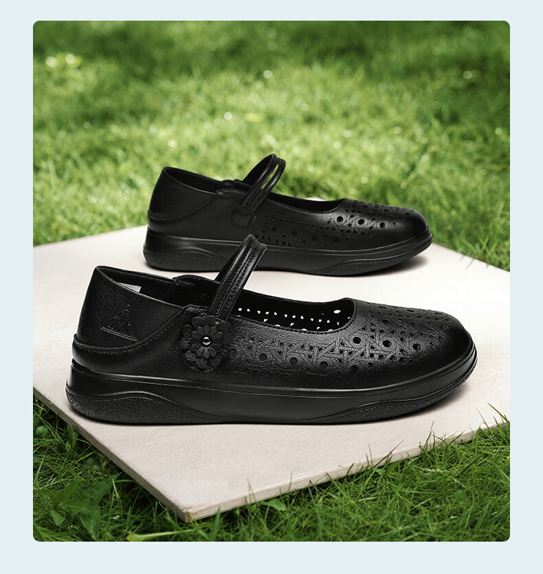 Zulijian Elderly Shoes 2026 Summer New Hollow Mary Jane Shoes Magic Tape Breathable Lightweight Soft Sole Comfortable Casual Leather Shoes 18