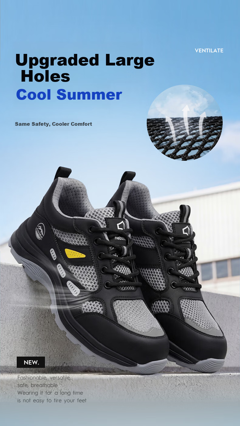BlueOwl Shield Men's Summer Lightweight Breathable Odor-Resistant Steel Toe Anti-Smash Anti-Puncture Safety Work Shoes D291L Size 38 3