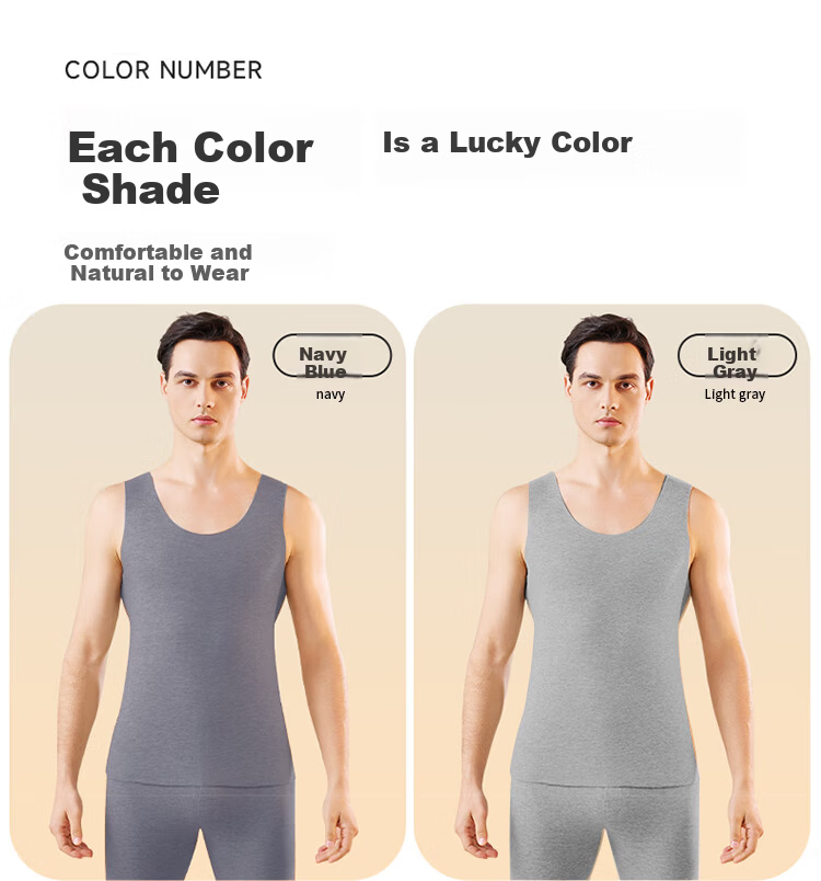 LangSha Men's Thermal Vest Thin Double-Sided Fleece Lyocell Feather Velvet Wide Shoulder Base Layer Winter 29