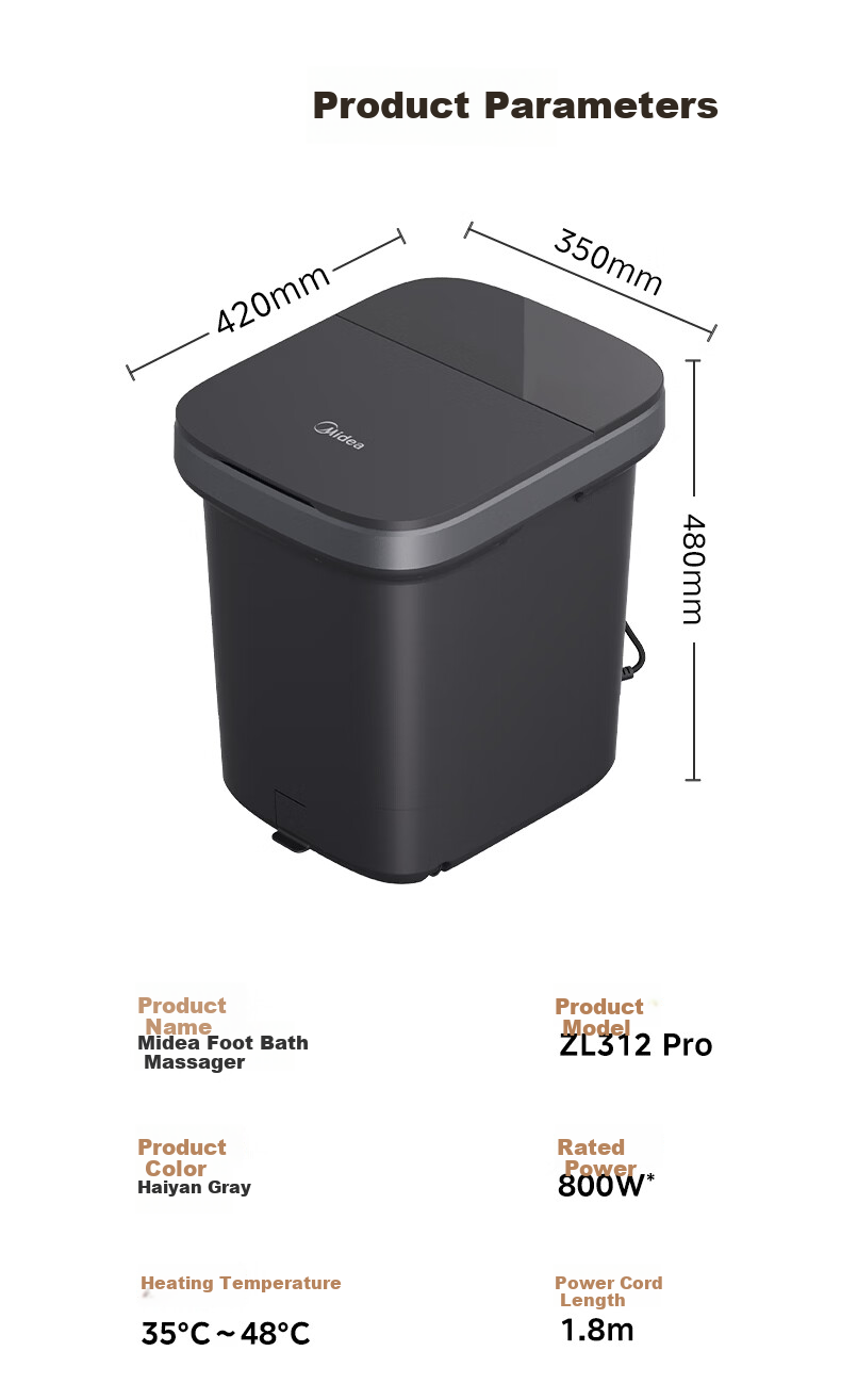 Midea Foot Soaking Bucket, Antibacterial Foot Bath Basin, Fully Automatic Massage, Warm Foot Washing Basin, Dual-Effect Sterilization, Foot-Warming Water Mist Spray, Father's Day Gift, Birthday Present for Boyfriend Or Girlfriend, ZL312Pro 10