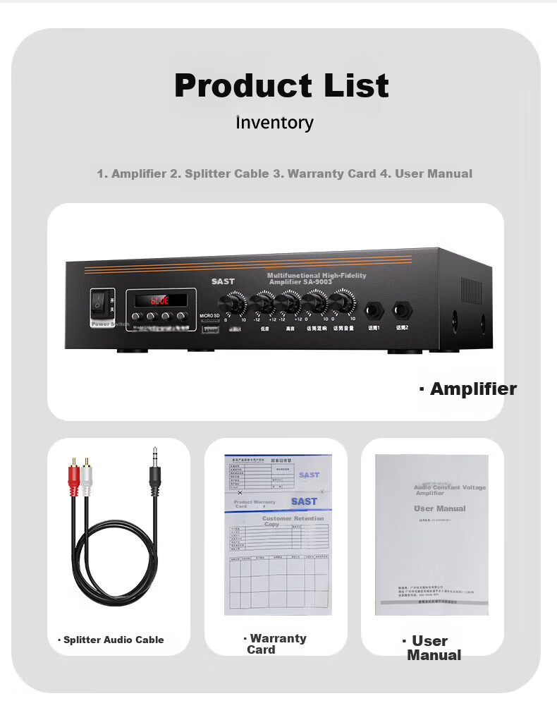 SAST 100W High Power Constant Voltage Amplifier Bluetooth Public Address Home Amplifier Ceiling Speaker U Disk Wall-mounted Audio Store Meeting Home Theater System 6