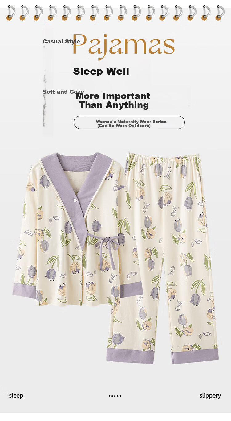 JOYNCLEON Maternity Postpartum Nursing Pajamas Spring Summer Pregnancy Wrap Nursing Homewear XXL Jyz176323 2