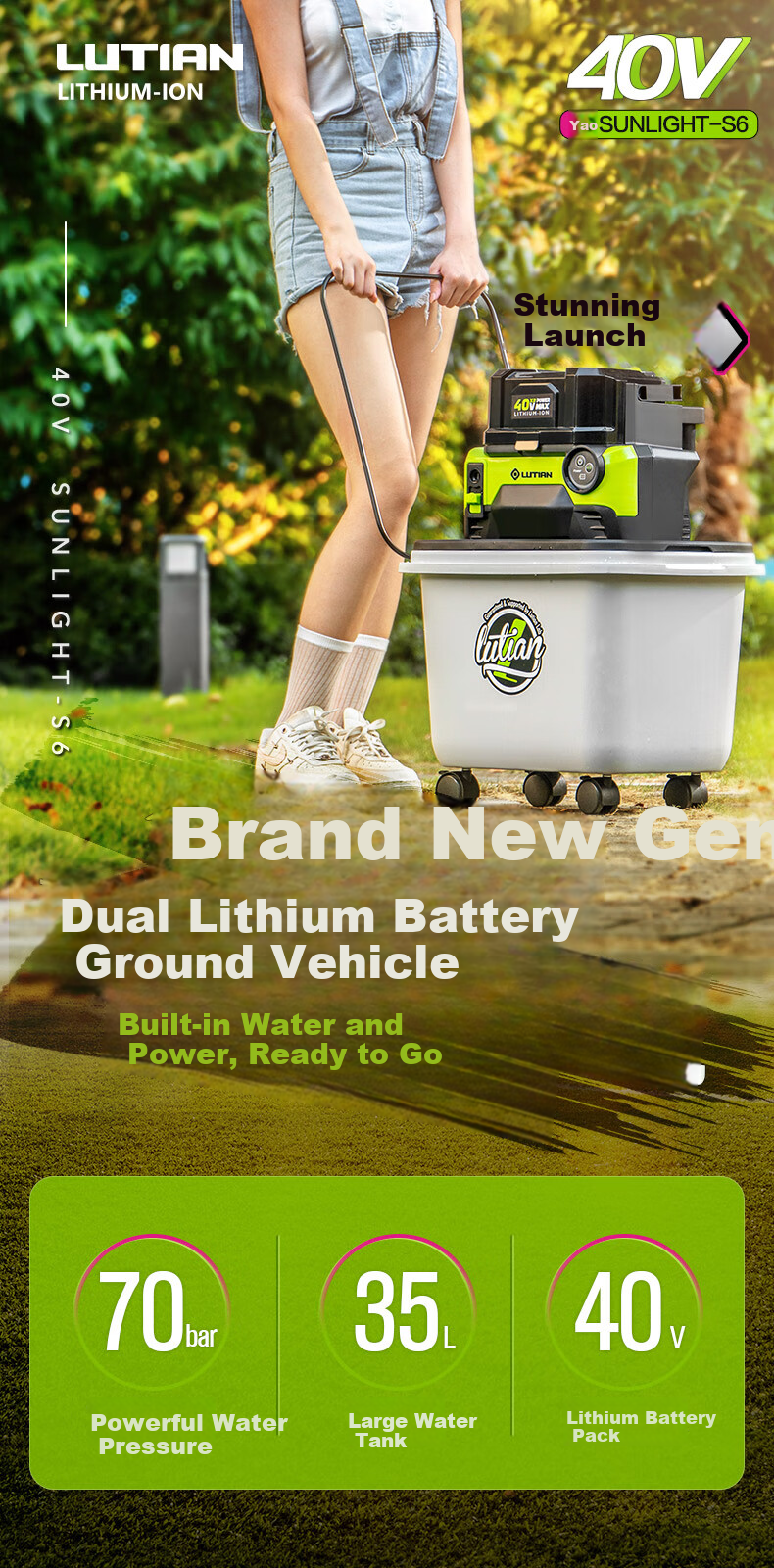 LUTIAN 40V Cordless Car Washer Dual Battery Pack with Water Tank 800W Home Lithium Battery High-Pressure Cleaning Gun Yao S6 1