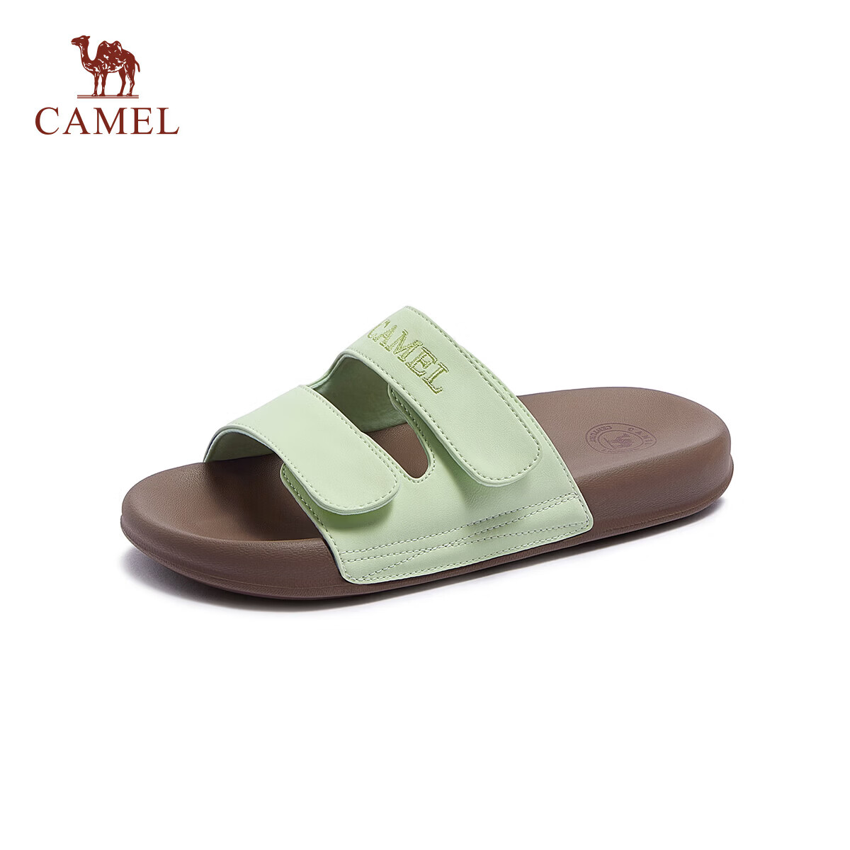 CAMEL Women's Lightweight Soft Magic Tape Double Strap Beach Casual Sandals L26M504018 Green Size 36