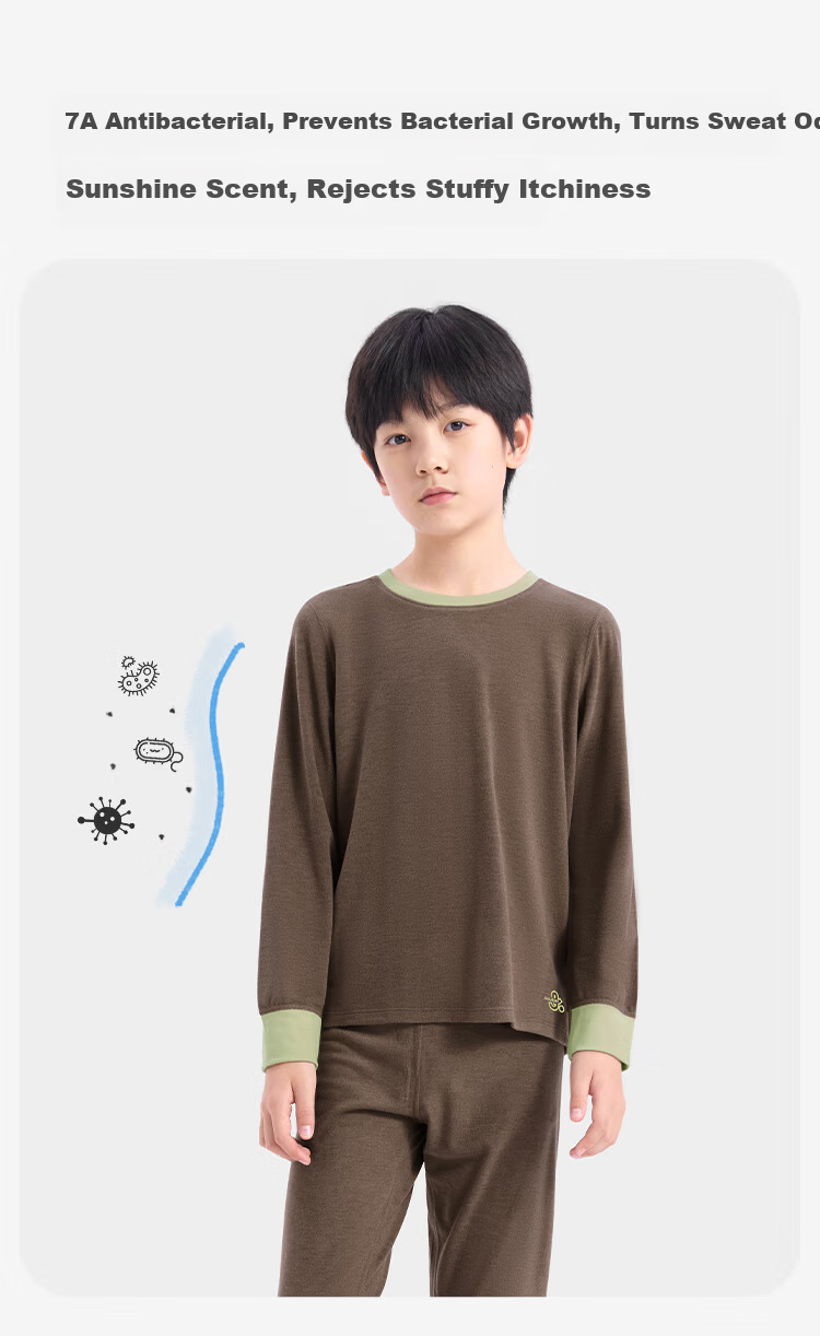 Jiusuiban Kids Thermal Underwear Unisex Autumn Winter Mid-Weight Fleece Lined Wool Blend Cotton Base Layer Youth Sports Long Johns Set 7