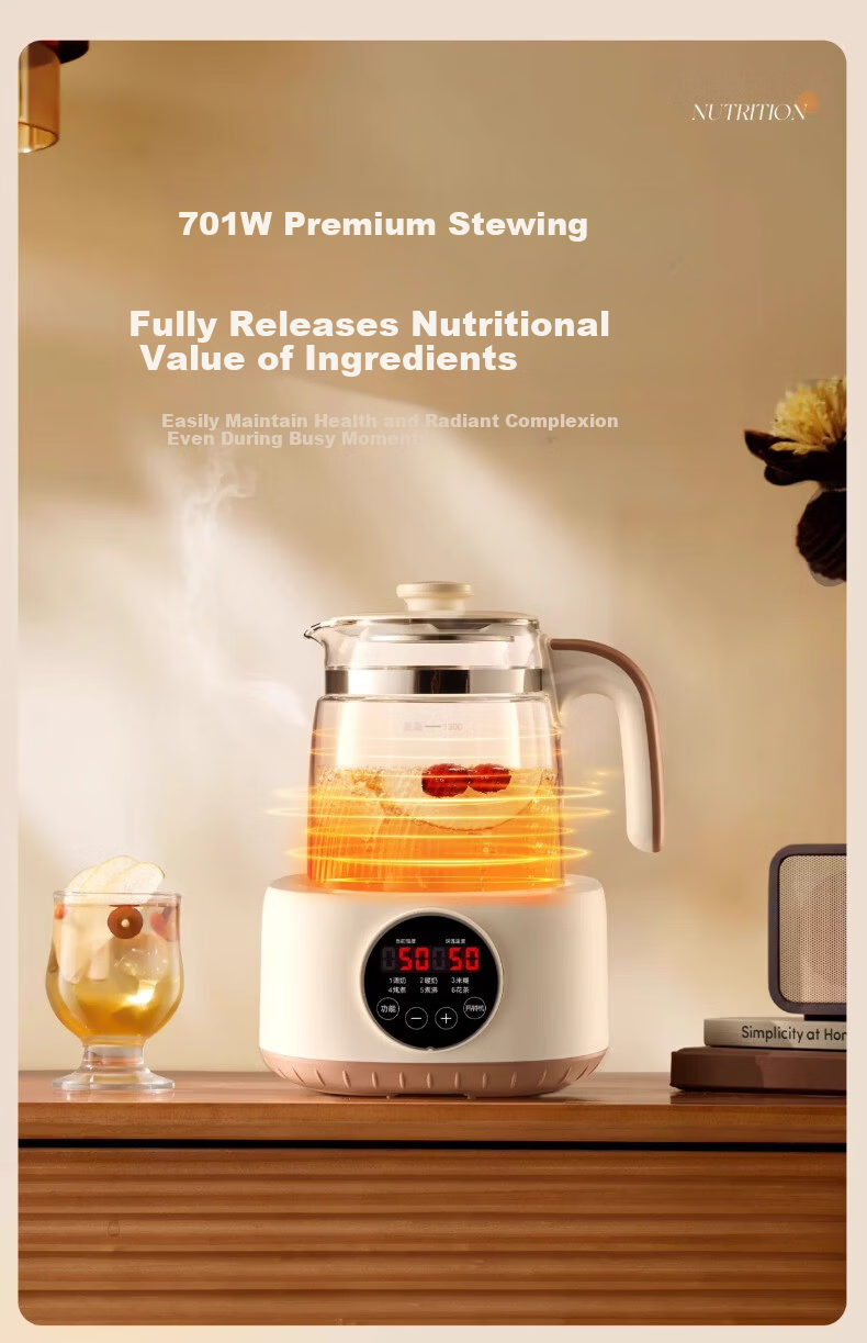 AUX YSW142 Glass Health Pot Automatic Milk Warmer Multifunctional Office Flower Tea Kettle Constant Temperature Electric Kettle Tea Cooker 316 Stainless Steel Base with Filter 14