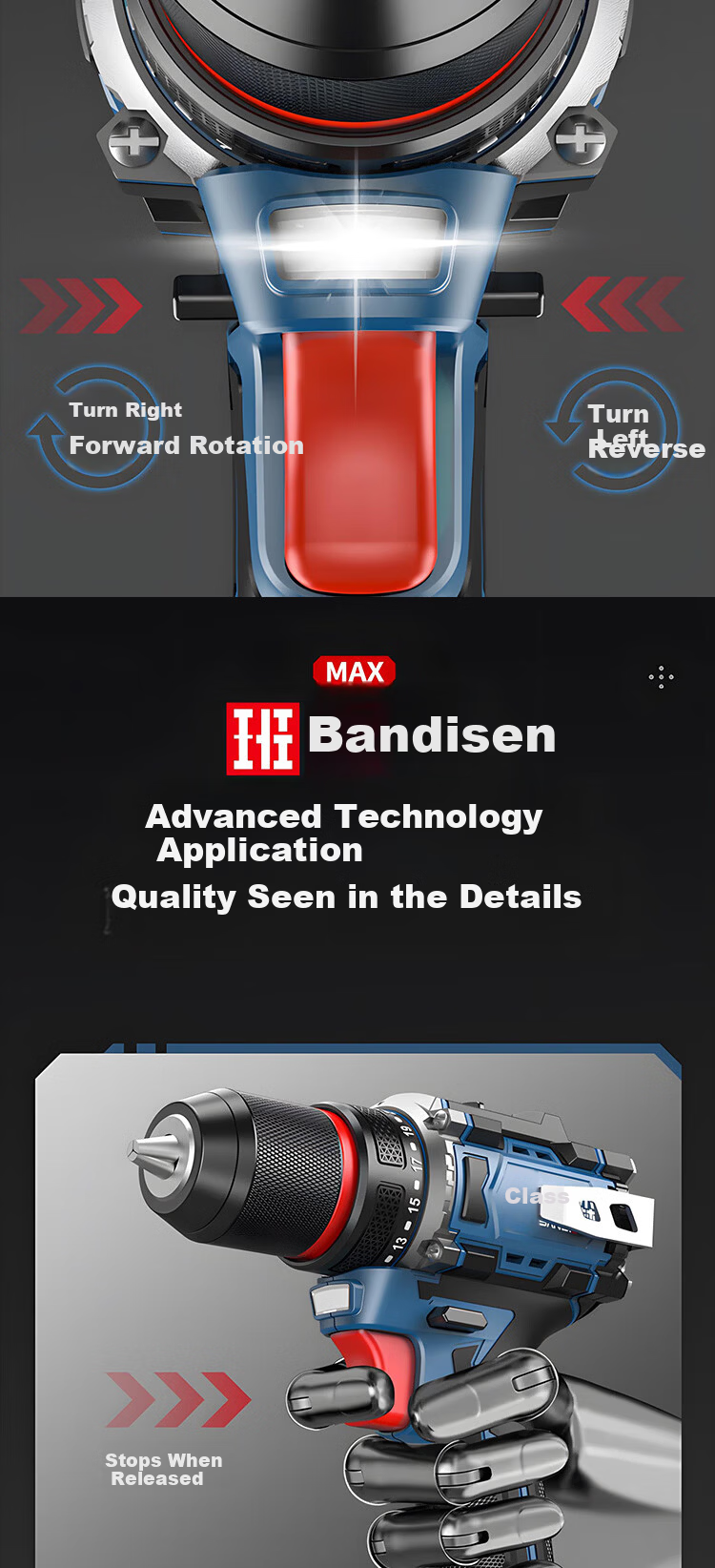 Bandison Cordless Electric Drill Household Rechargeable Screwdriver Lithium Battery Handheld Power Drill Electric Driver Power Tool 9