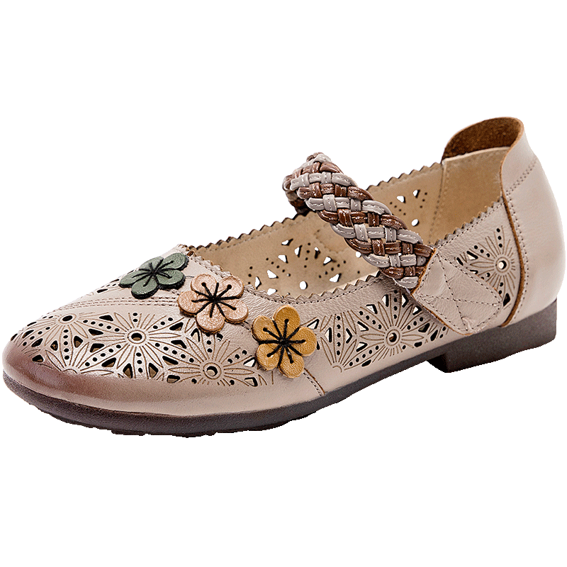 WECKER Women's Leather Hollow Flower Soft Sole Comfortable Casual Sandals L58820 Pink Bean 38