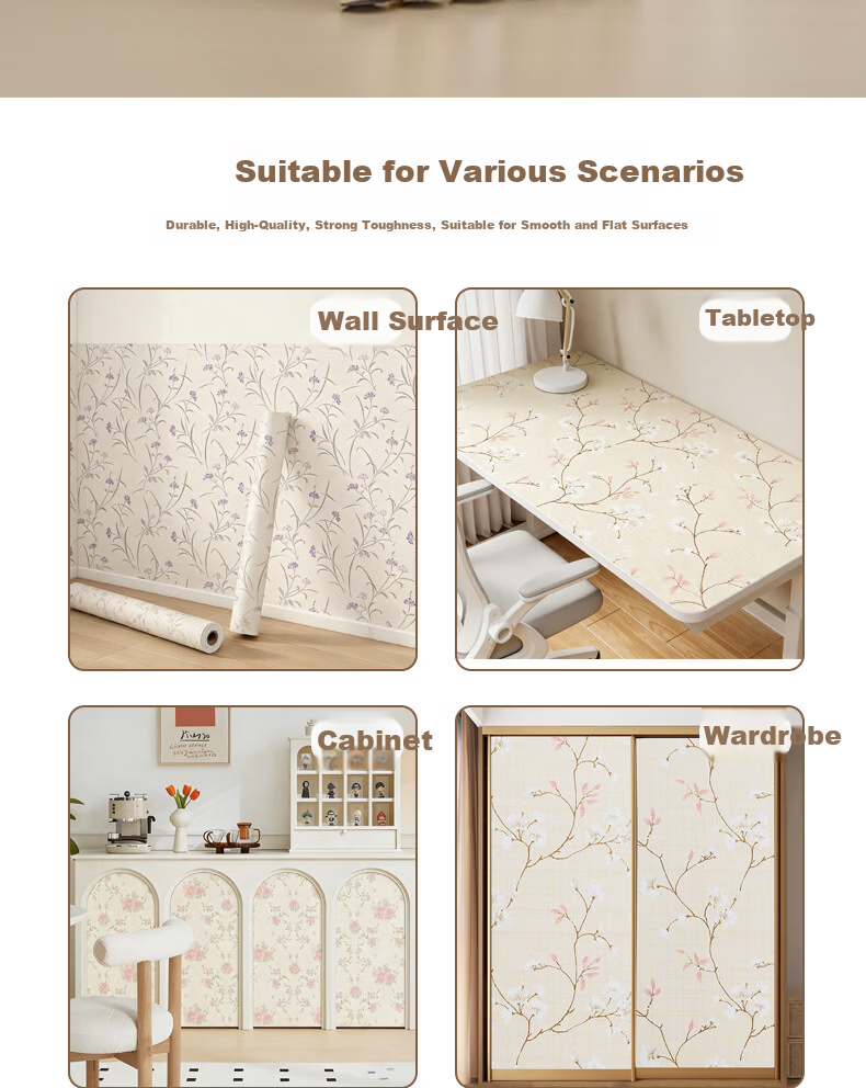 Oumai Self-Adhesive Waterproof Wall Sticker Floral Pattern 3 Meters for Dormitory Bedroom Renovation 8