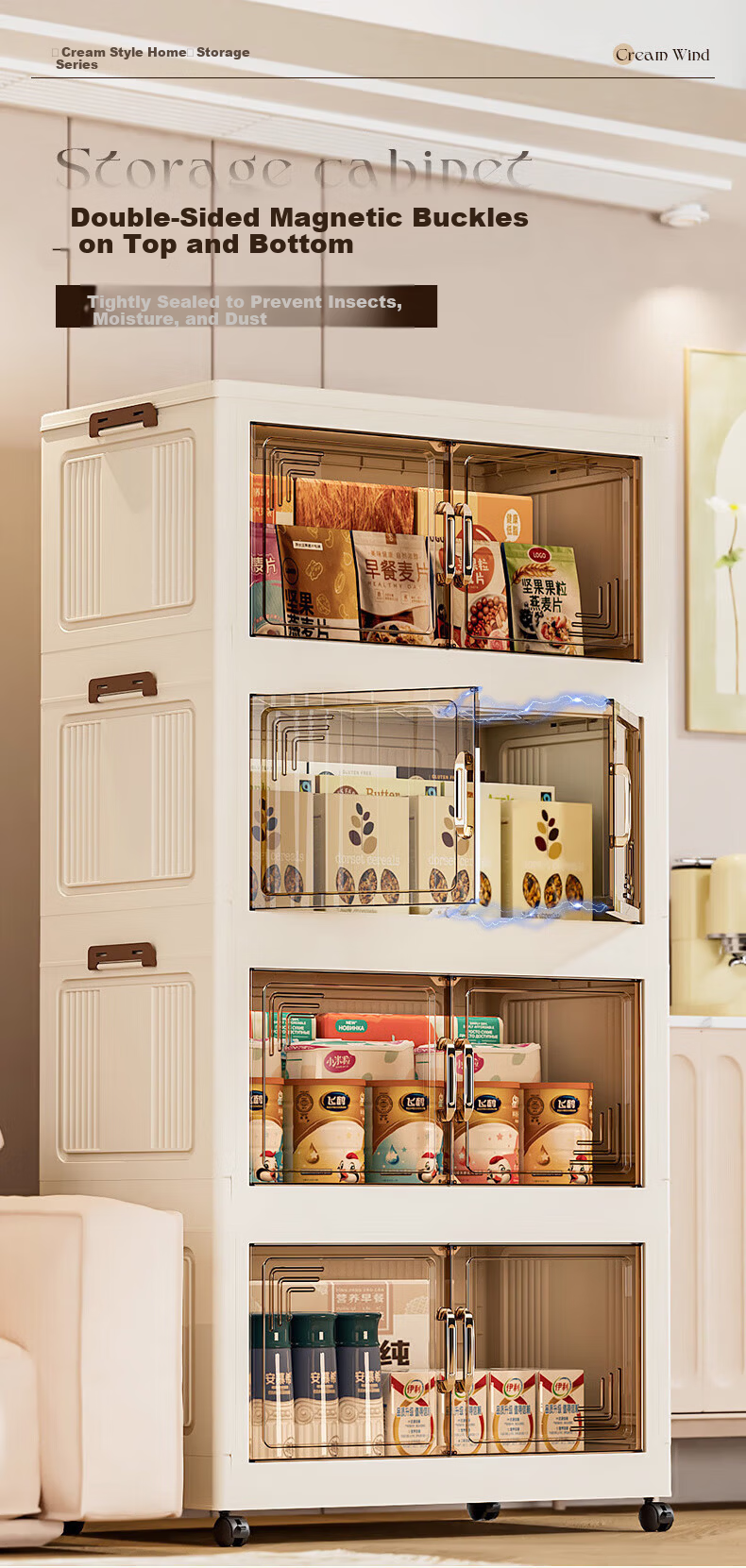 Quanpinwu Storage Cabinet Wardrobe Storage Cabinet No Assembly Snacks Toys Organizer Kitchen Thickened Foldable Mobile Multi-layer 3