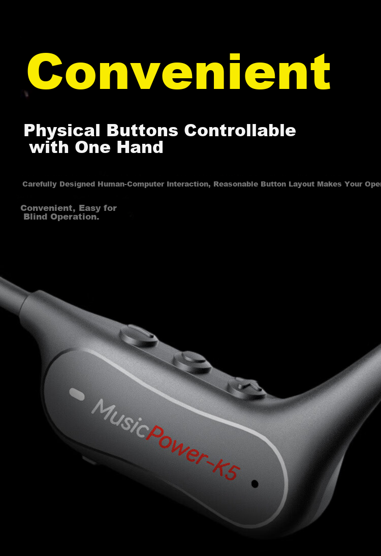 KUGOU K5 6.0 Bone Conduction Bluetooth Earphones 12-Hour Long Battery Life 16-Level Volume Waterproof Sweatproof Sports Running Cycling Earhooks Unisex 20