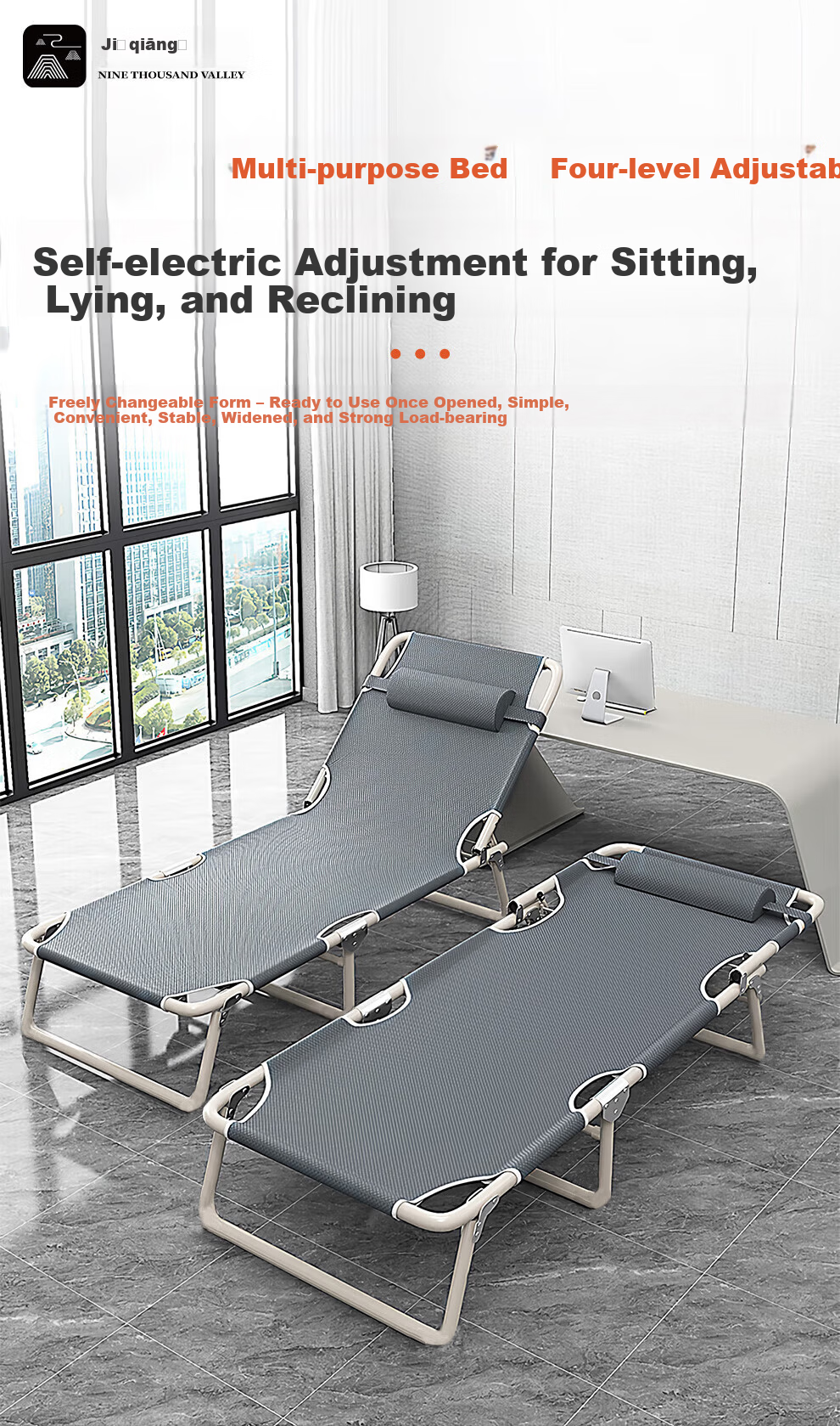 Jiuchangu Folding Bed Single Office Nap Bed Medical Care Bed Extra Wide Gray 4345 2