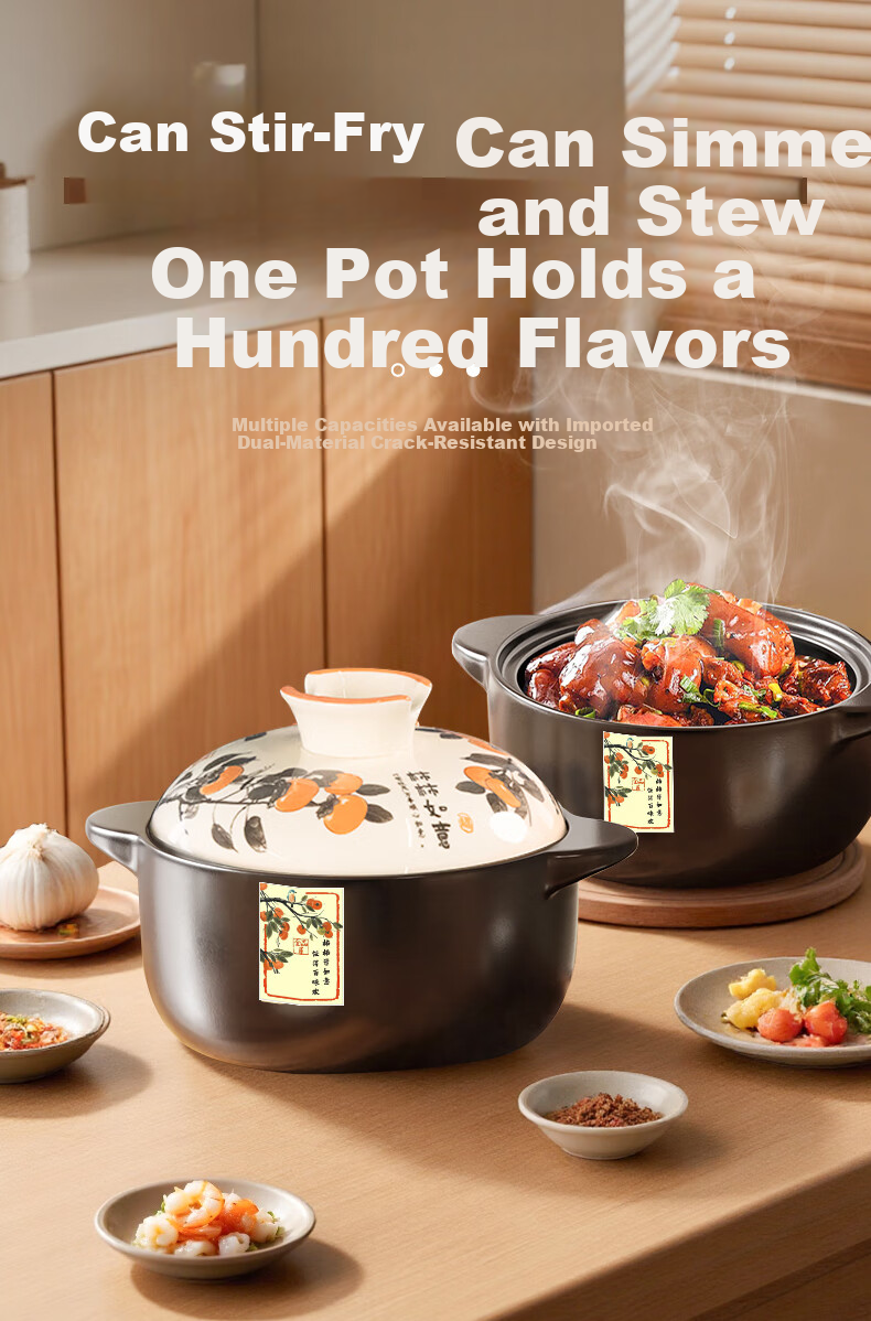 Quanpinwu Ceramic Clay Pot Soup Cooker Gas Stove Safe High-Temperature Resistant 3-4 Person Stew Pot Porridge Cooking Casserole 2