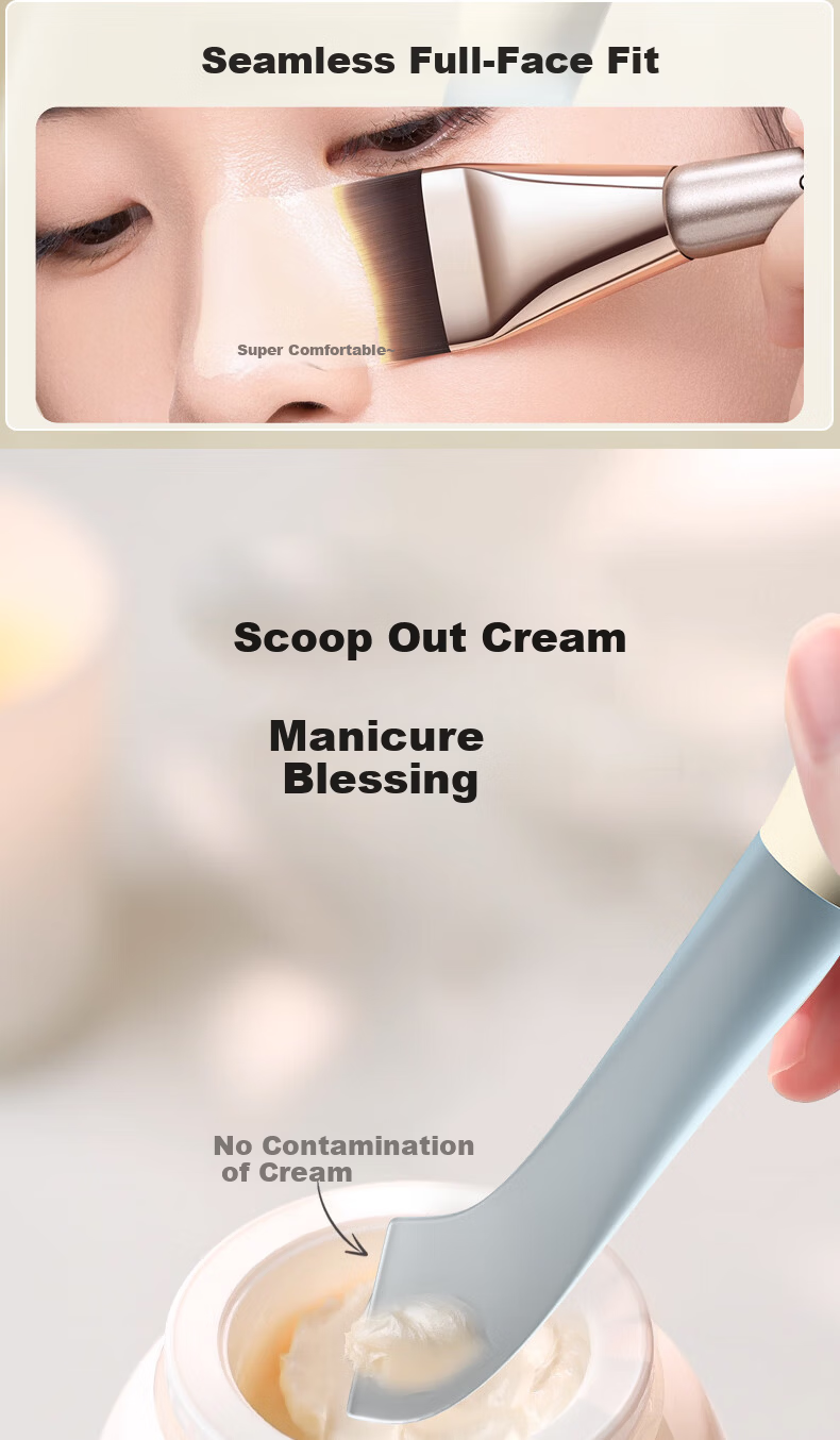 Mukong Crescent Foundation Brush Double-Ended Flat Makeup Brush Professional Seamless Powder Mermaid Set 4