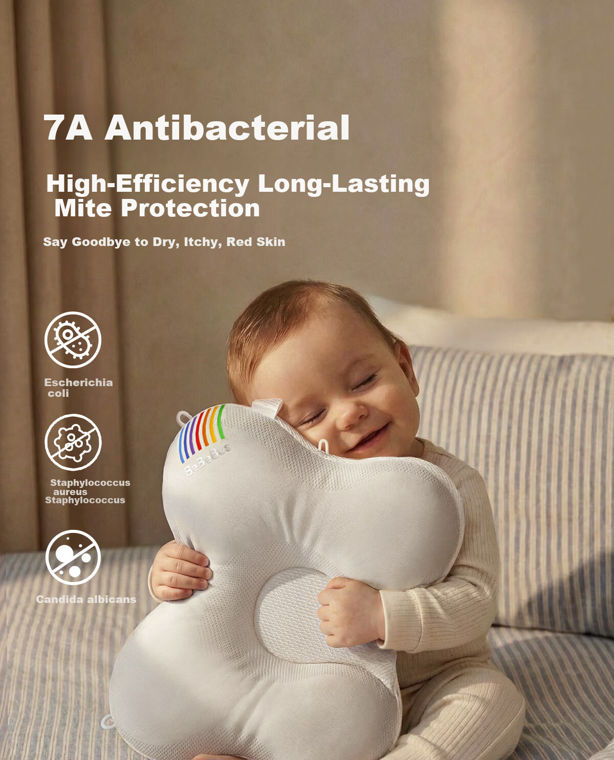 Bebebus Butterfly Baby Shaping Pillow for Round Head Sleep 0-6-12 Months Newborn Head Correction Neck Support Baby Pillow White 21
