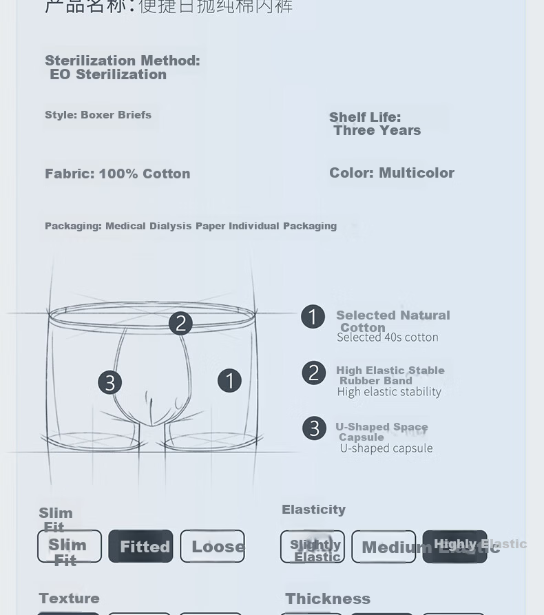 LangSha Disposable Men's Cotton Underwear Travel Business Sterilized Daily Disposable Briefs 5-Pack Colorful Shorts 15
