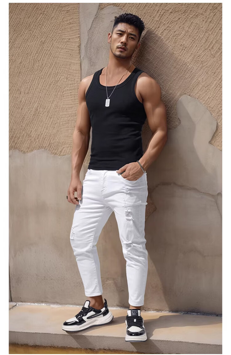 Langsha American Vintage Heavyweight Ribbed Cotton Men's Tank Top 300g Stretch Slim Fit Sports Fitness Summer Racerback 12