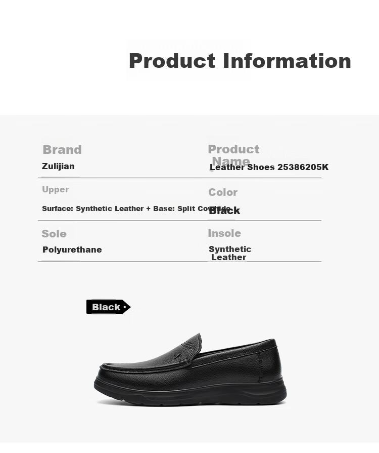 Zulijian Elderly Shoes Summer Middle-aged and Elderly Men's Soft Sole Breathable Slip-on Leather Shoes 6205K Black Size 41 7
