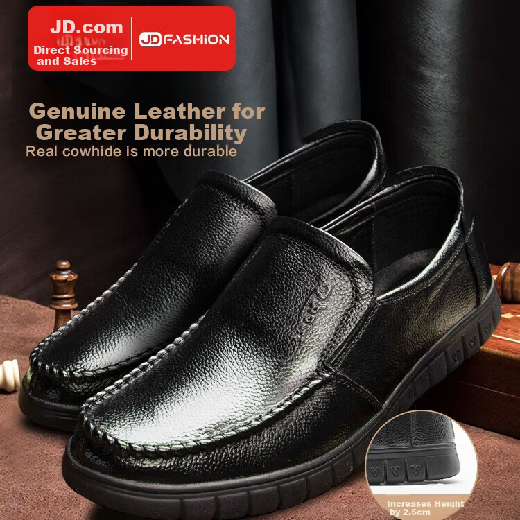 Jingzhenlianggong Men's Business Formal Moisture-Wicking Breathable Non-Slip Durable Soft Genuine Leather Shoes Black Top-Grain Leather Size 43