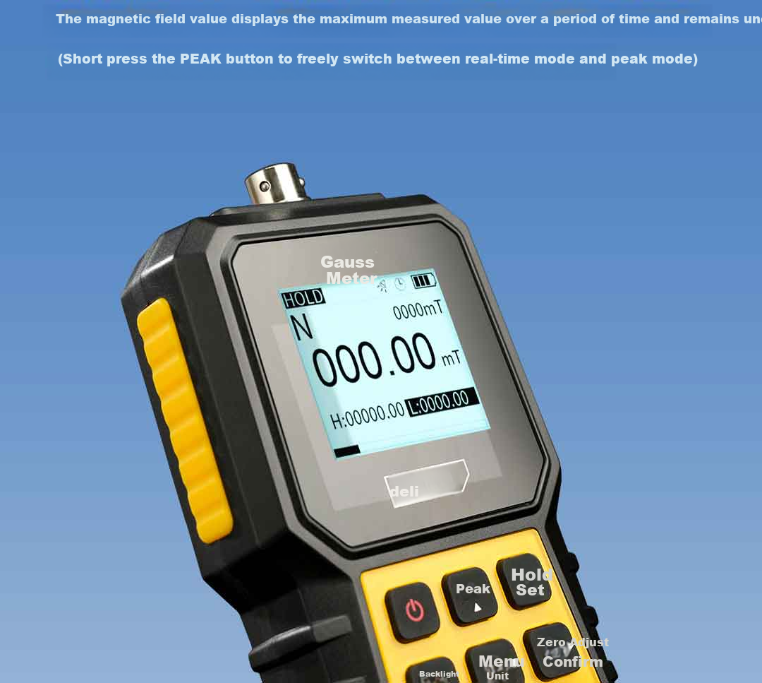 Deli Digital Gauss Meter Magnetic Field Strength Tester Tesla Meter Magnetic Detector 8