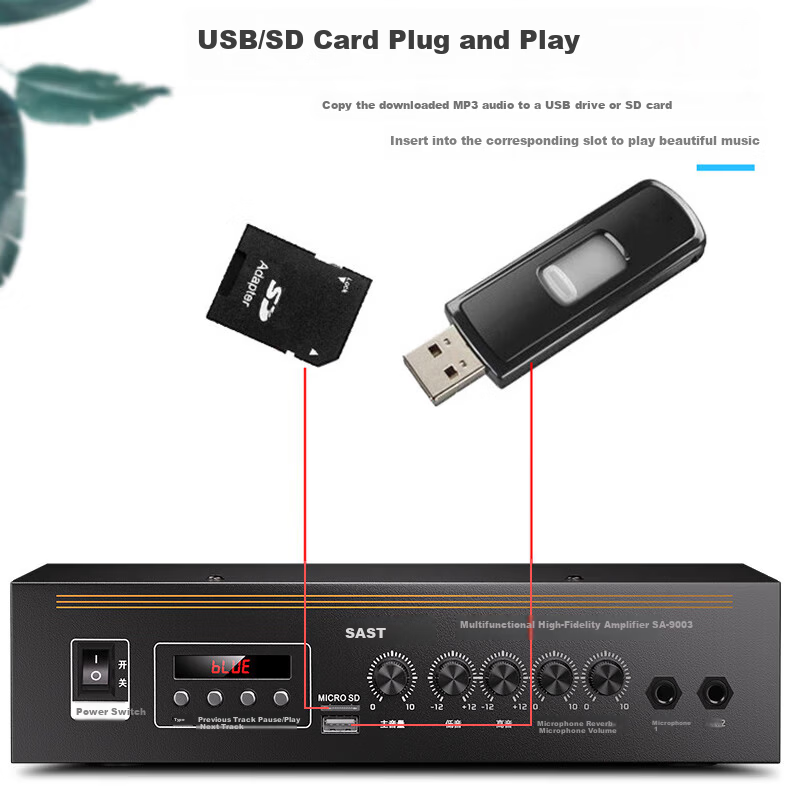 SAST 100W High Power Constant Voltage Amplifier Bluetooth Public Address Home Amplifier Ceiling Speaker U Disk Wall-mounted Audio Store Meeting Home Theater System