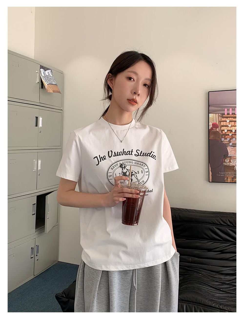 ICH MODE "Puppy Travelogue" Korean Retro College Style Chic Shoulder Short Sleeve T-Shirt Women Casual Top White M 22