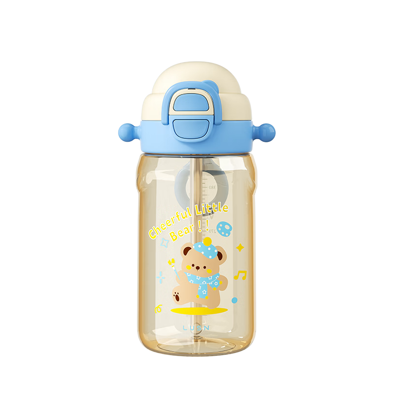 LUSN Children's PPSU Water Bottle Baby Dual Drinking Straw Cup Infant Portable Anti-Fall Training Cup