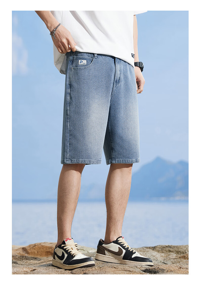 Jeanswest Men's Denim Shorts 2026 Summer Thin Starry Pattern Loose American Style Five-Point Mid-Length Shorts Light Blue 30 12