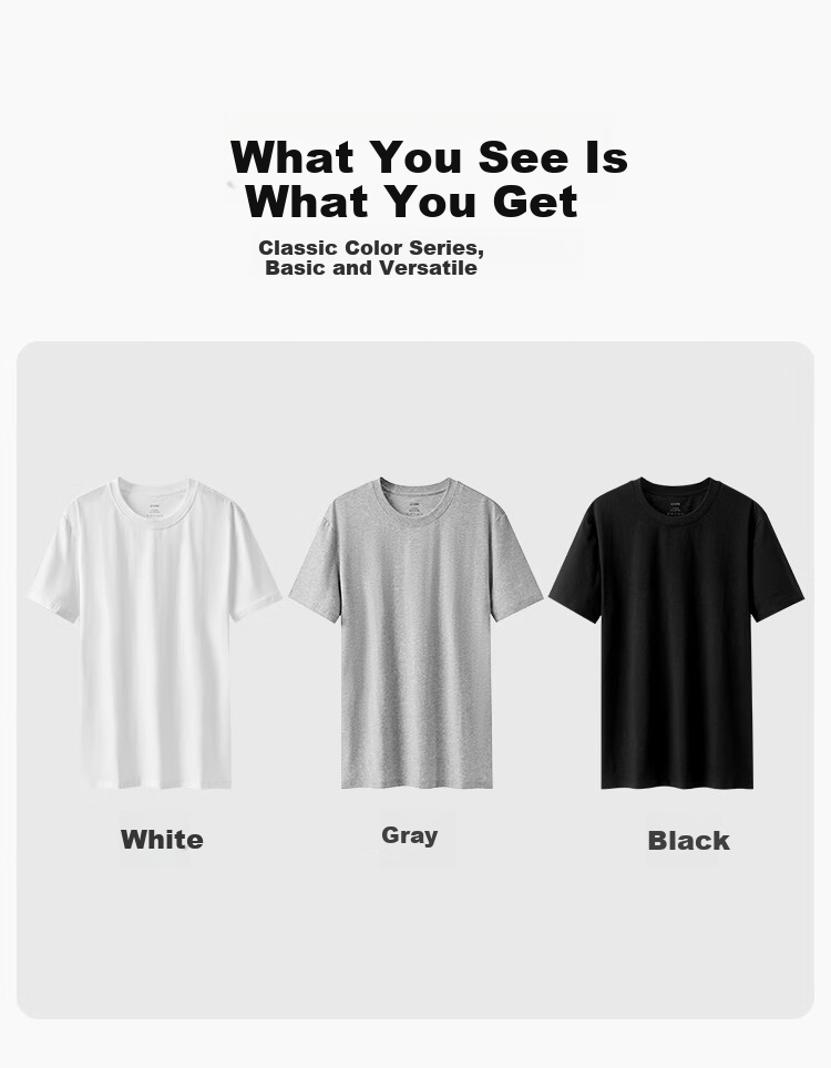 Jingshuran JD Private Brand Cotton 10A Antibacterial Xinjiang Cotton Men's Short Sleeve Basic T-Shirt White+Gray+Black 14
