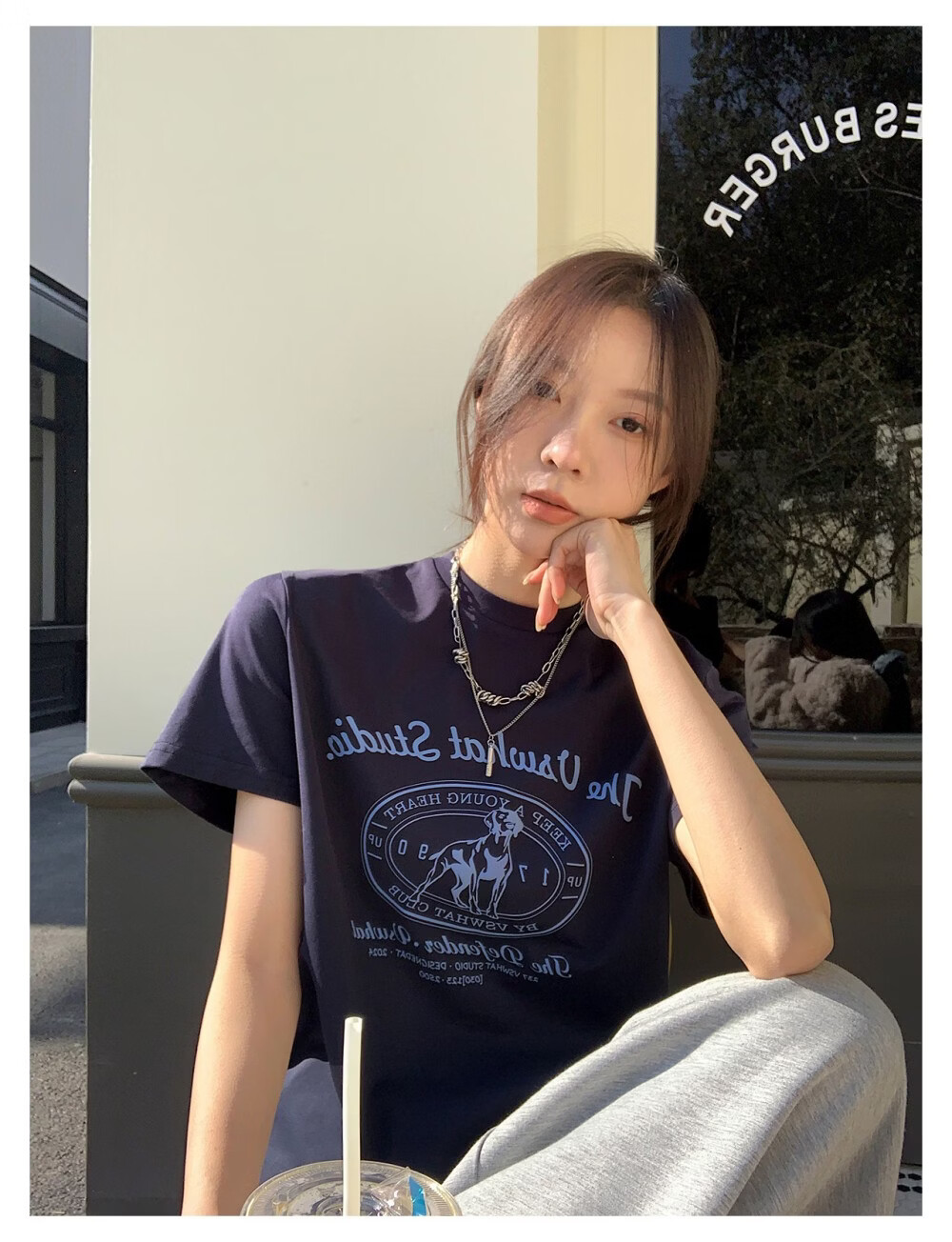 ICH MODE "Puppy Travelogue" Korean Retro College Style Chic Shoulder Short Sleeve T-Shirt Women Casual Top White M 8