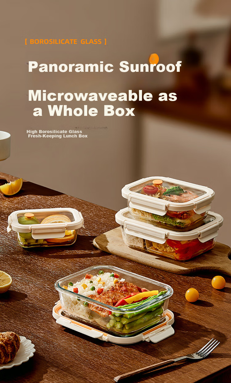 Cilock Heat-Resistant Glass Lunch Box for Office Workers Microwaveable Bento Box Glass Food Storage Container (with Utensil Bag) 1