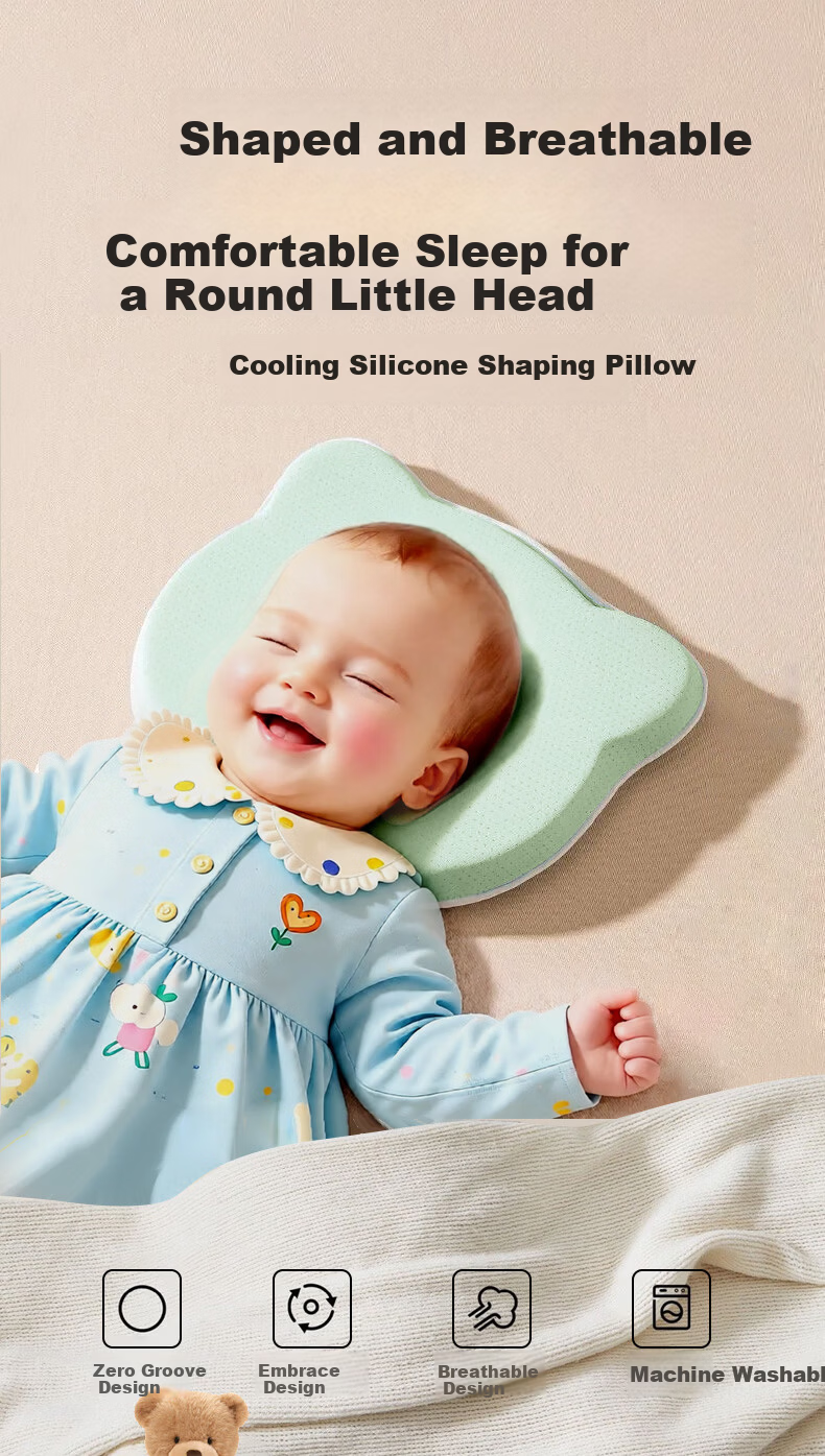 Bledilait Baby Pillow Infant Shaping Pillow Newborn Head Correction Anti-Flat Head Silicone Pillow 0-6 Months 1