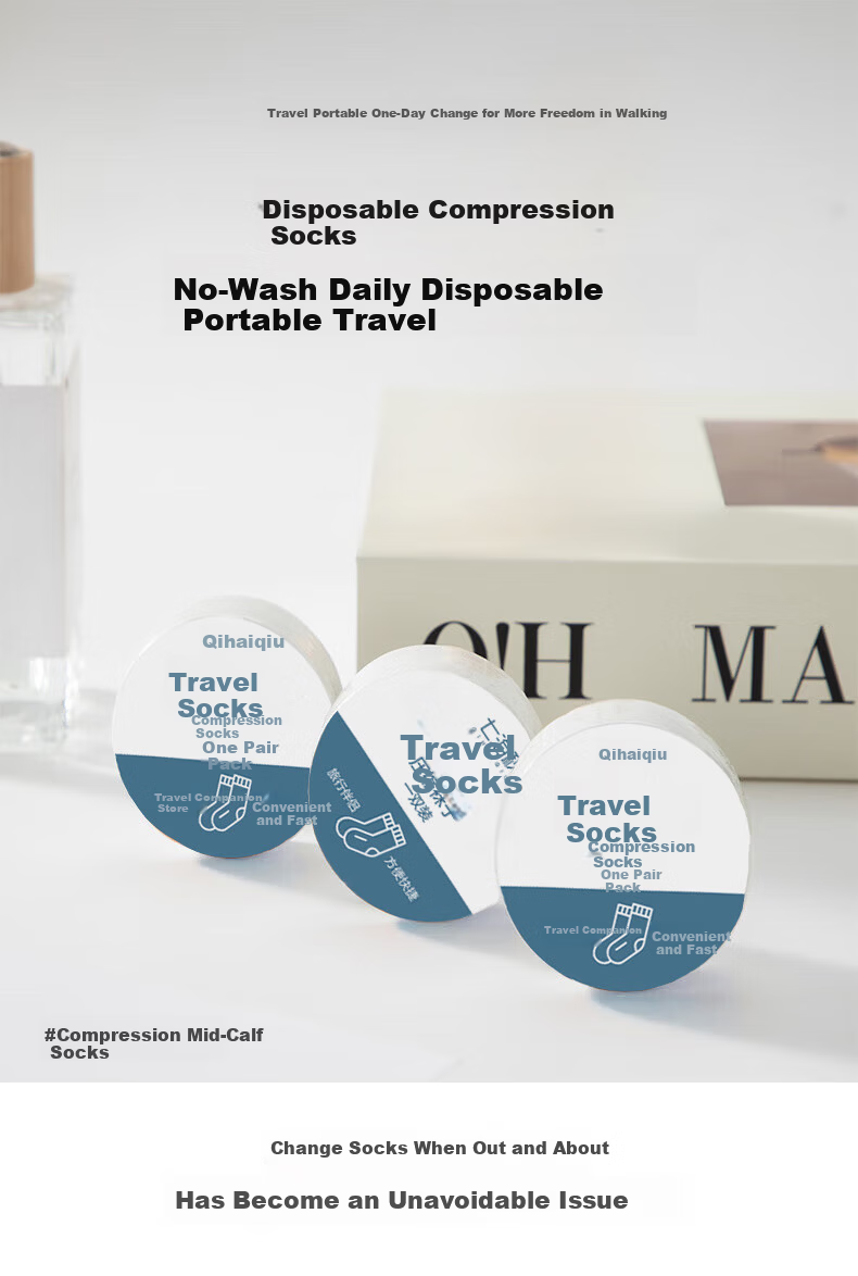 Qihaiqiu Disposable Compressed Socks Daily Use No Wash Unisex Sweat-Absorbing Breathable Travel Portable Black 10 Pairs 1