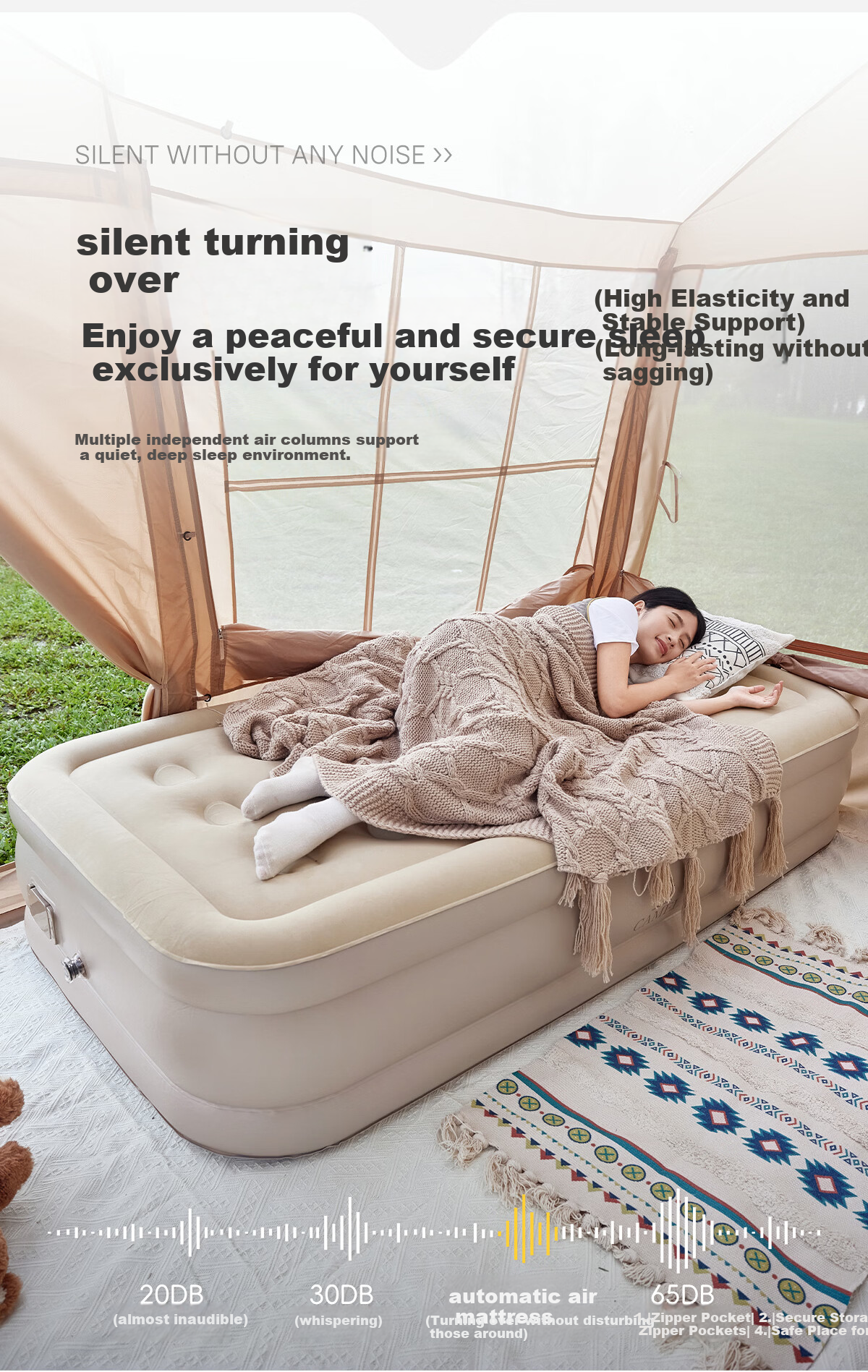 CAMEL Automatic Inflatable Mattress with Built-In Pump, Heightened Inflatable Bed, Outdoor Camping Sleeping Pad 174BJ37703 Sand Color 5