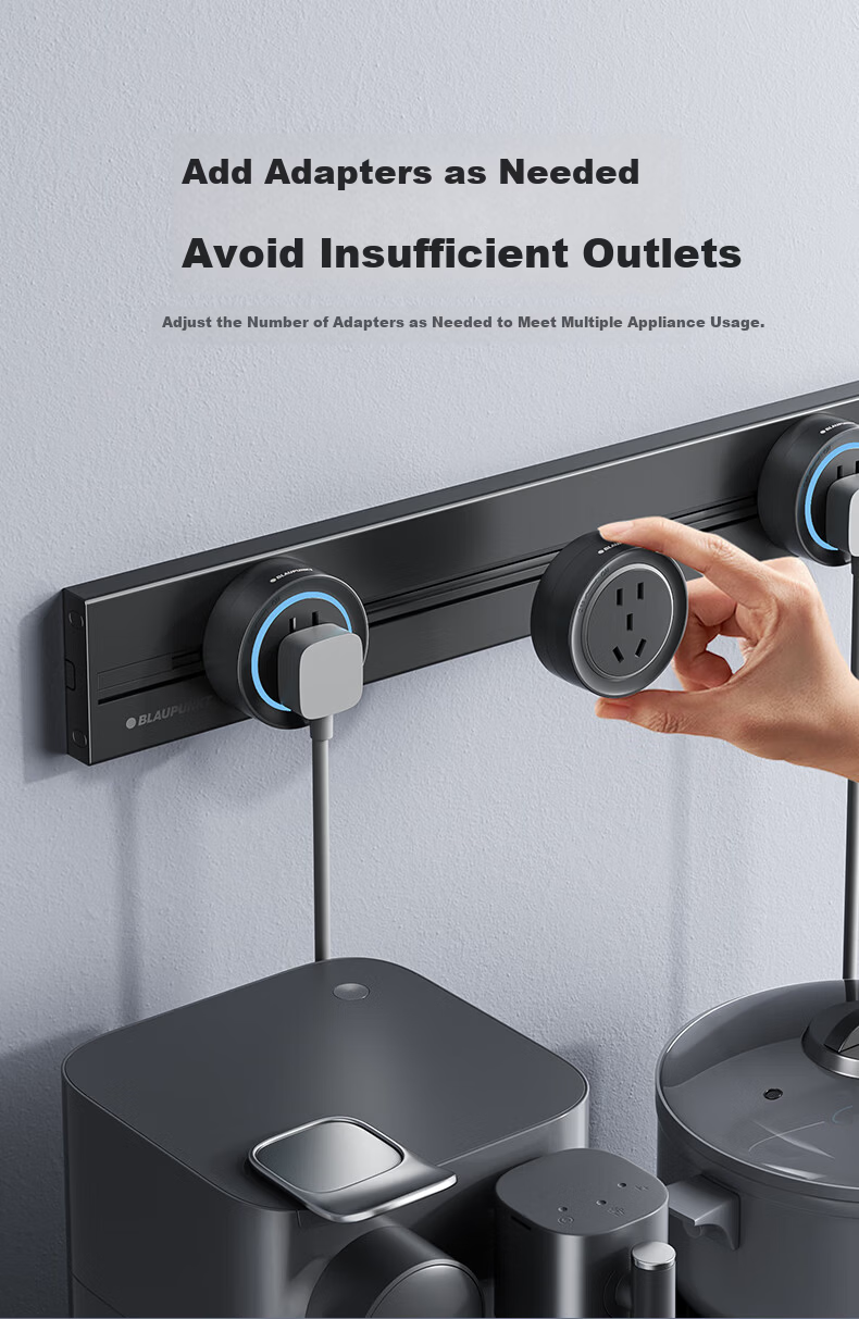 BLAUPUNKT Blue Bright Surface Mounted Track Socket/Power Strip/Five-Hole Adapter Switch, Shadow Black 3