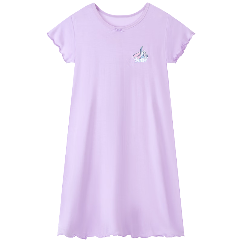 Disney Modal Lace Pajamas Nightgown 26 Summer Girls Rabbit Officer Skin-friendly Comfortable Breathable Homewear Light Purple 120