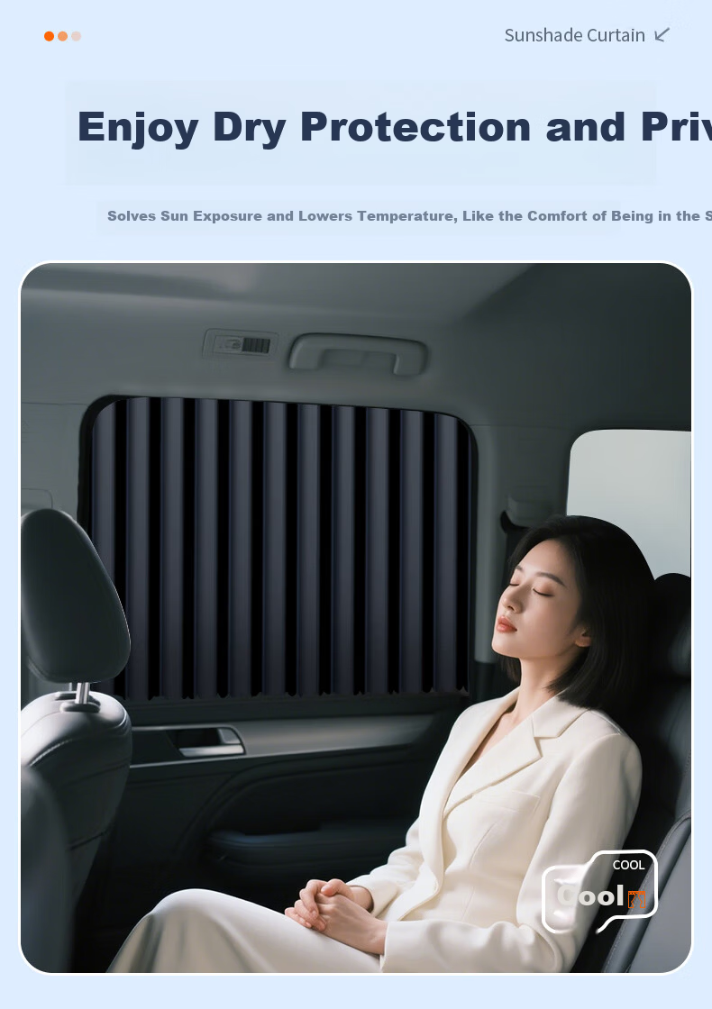 TOKUSET Car Window Curtain Sunshade Track-Type Vehicle Privacy Curtain Magnetic Sliding Rail Car Interior Sun Protection 10
