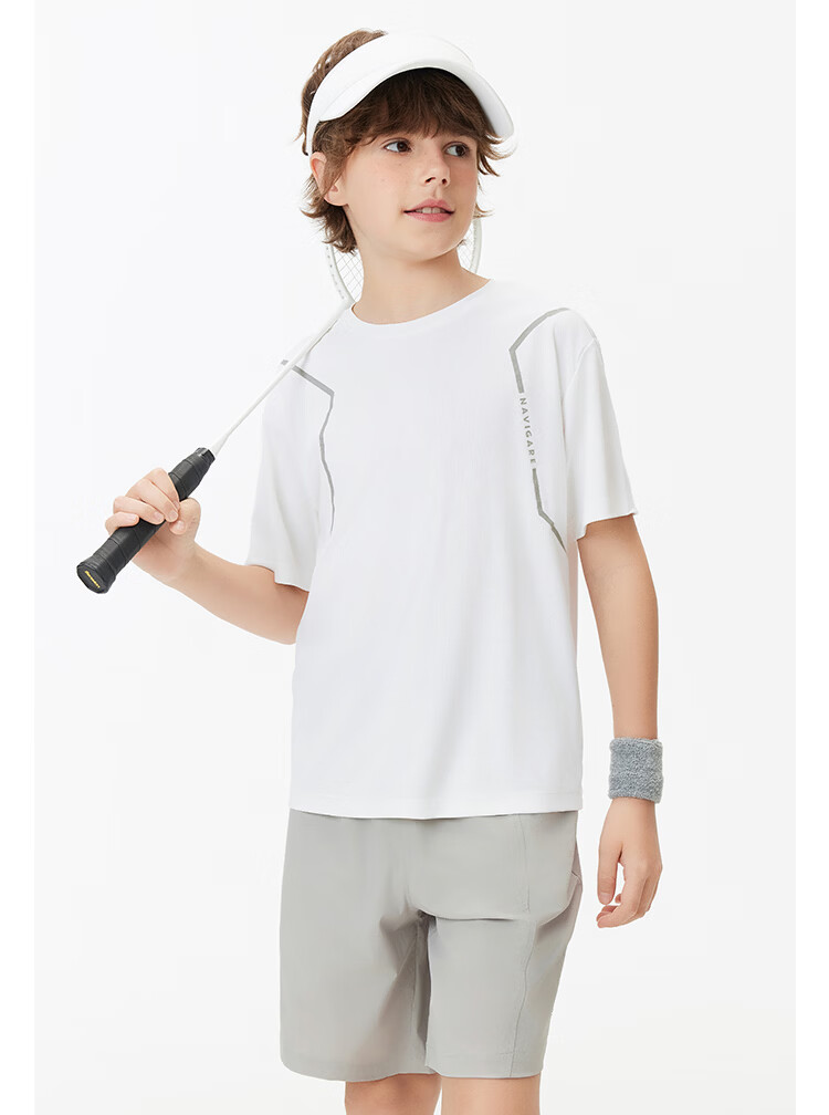 Navigare Quick-Dry Sun-Protective Kids T-Shirt Short Sleeve Summer Boys Girls Cool Lightweight Running Sports Off-White 150 25