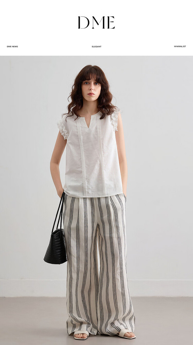Demana [With Linen Cotton] Summer Elegant Commuter V-Neck Ruffled Loose Blouse for Women 1