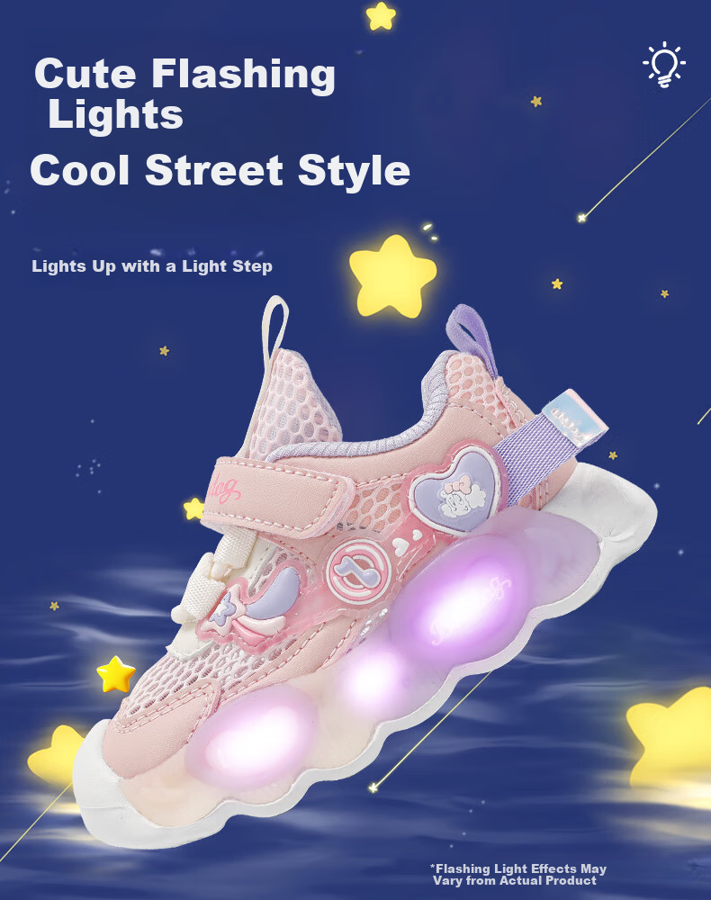 Babu Bean Girls' Light-Up Shoes Summer Baby Mesh Shoes Children's Walking Shoes 103352076 Tender Pink/Dreamy Purple Size 23 8