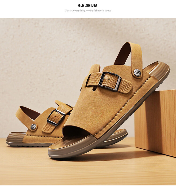 Bull Family Men's Summer New Leather Sandals Vintage Beach Shoes Outdoor Casual Soft Sole Dual-Purpose Trendy Slippers 22