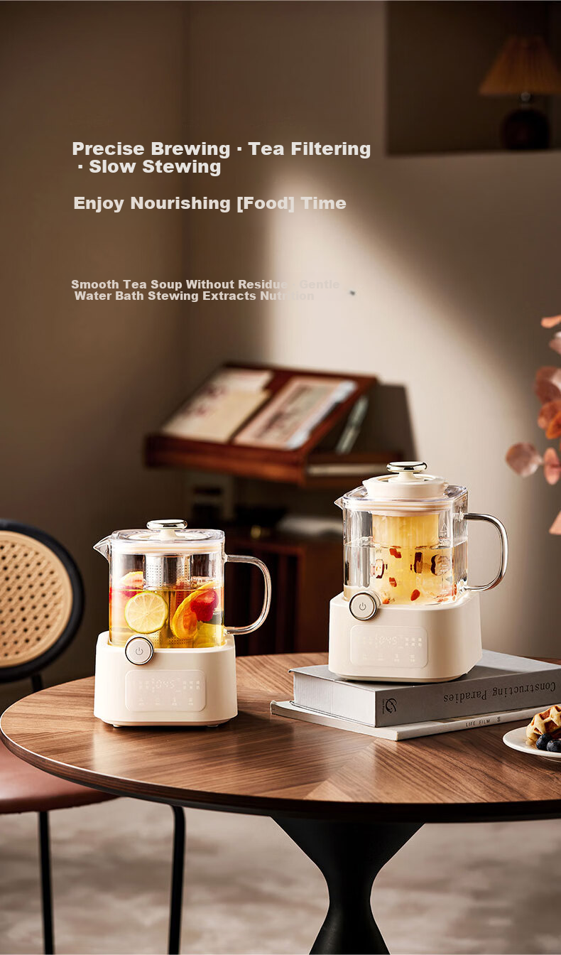 BASSENS Small Square Glass Health Pot 1.2L High-Quality Tea Kettle Health Water Boiler Electric Ceramic Stove Constant Temperature Kettle Tea Maker with Filter And Tea Strainer 18