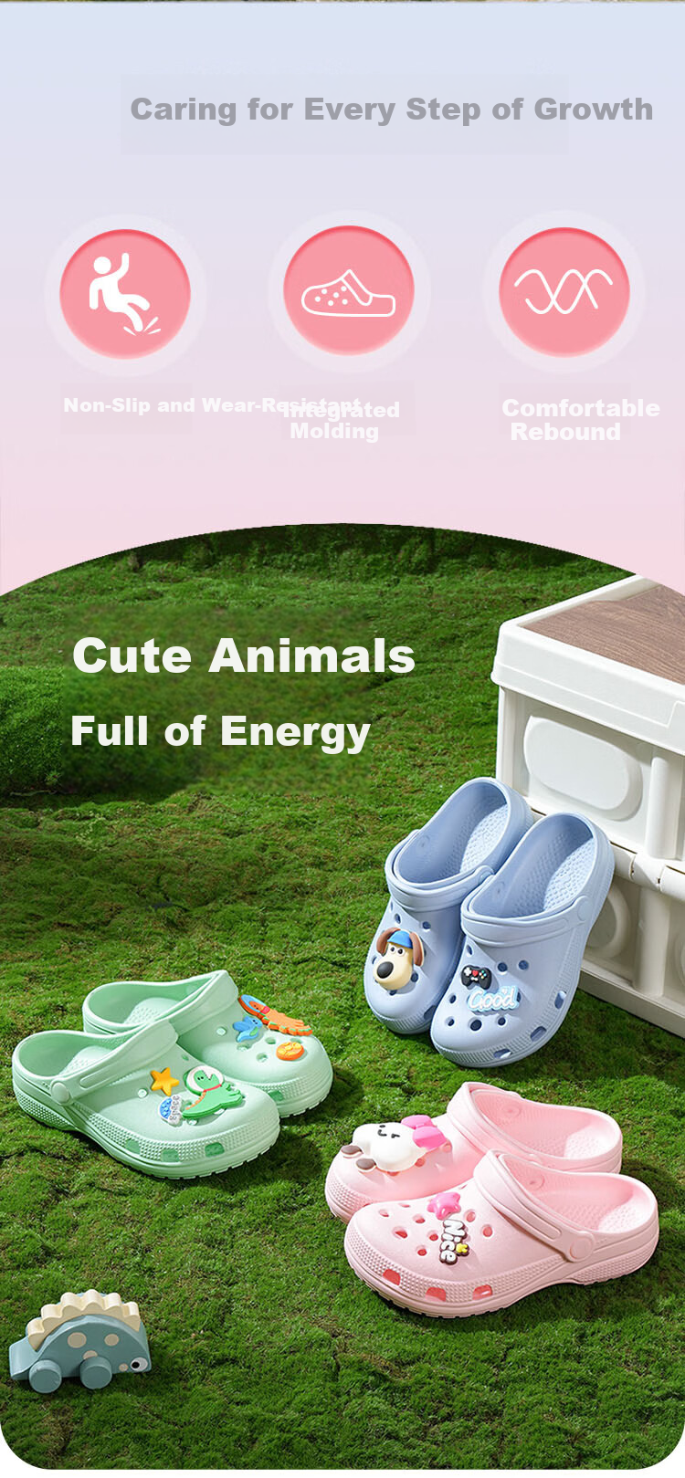 JD Original [Professional Non-Slip] EVA Children's Slippers, 3-6 Years Old Kids' Clogs, Children's Sandals, Summer Pink, Size 29-30 3