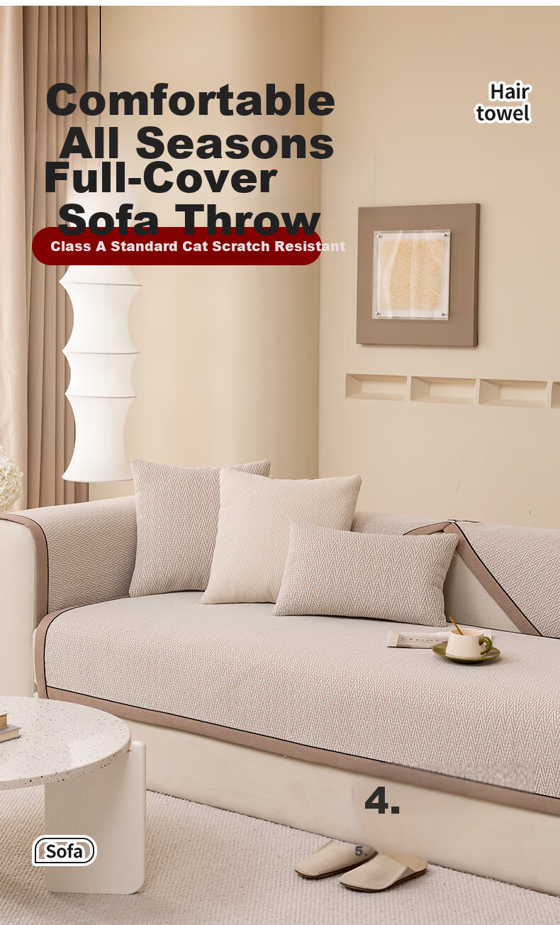 Wuyinliangpin Sofa Cover, High-Quality All-Season Non-Slip Throw Pillow, 90*240 Cm, Bose-Gray 6