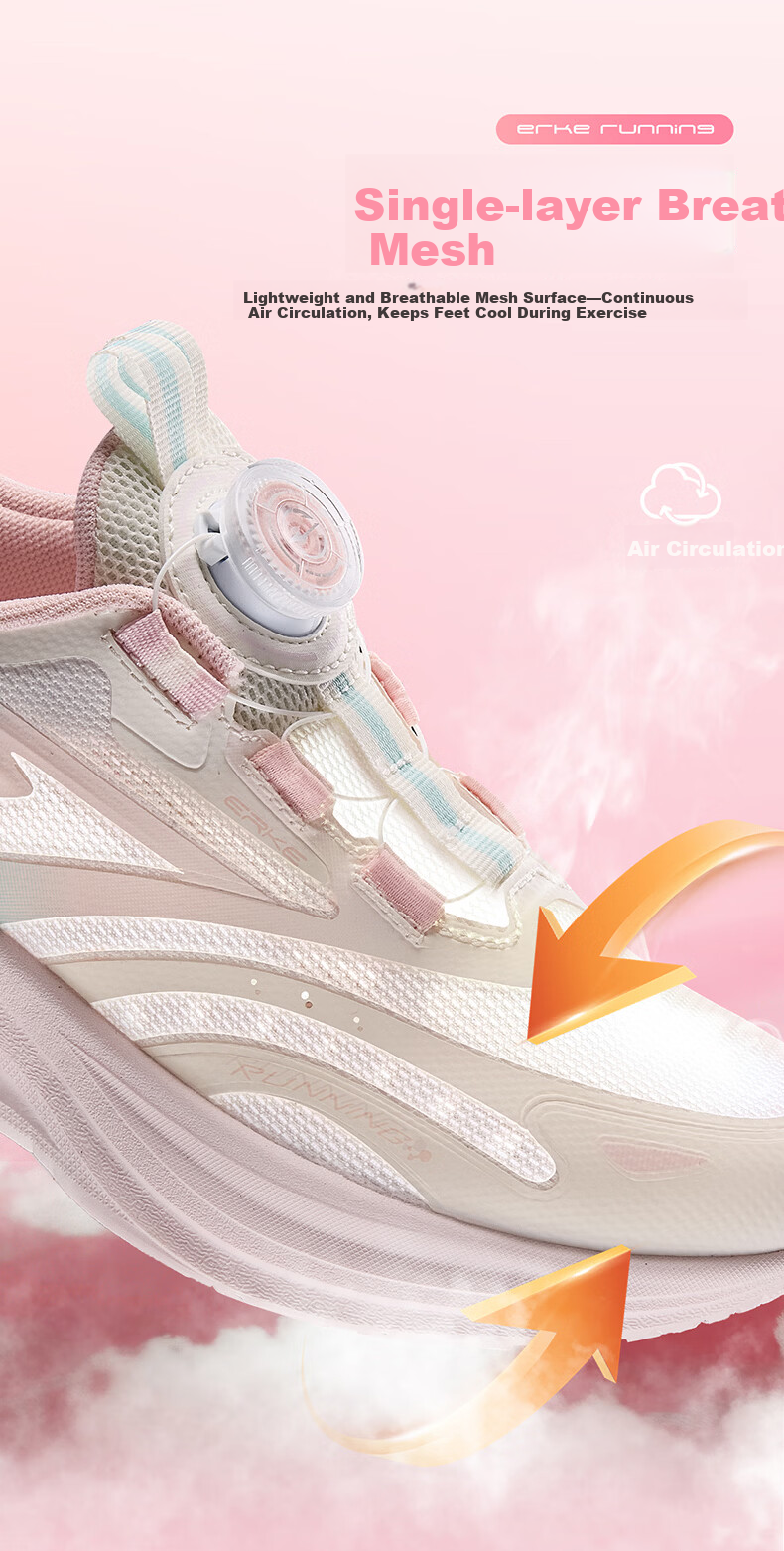 ERKE Kids Unisex Shock-Absorbing Sports Shoes Children's Dial Buckle Lightweight Running Shoes White/Summer Coconut Blue Size 36 7