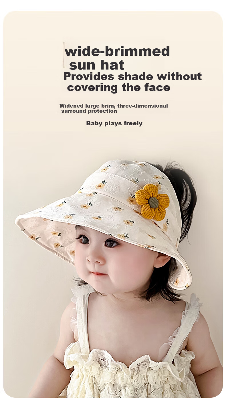 Aibao Baby Summer Sun Hat for Girls, Open-Top Sun Protection Hat with Large Brim, Yellow Floral T182 3