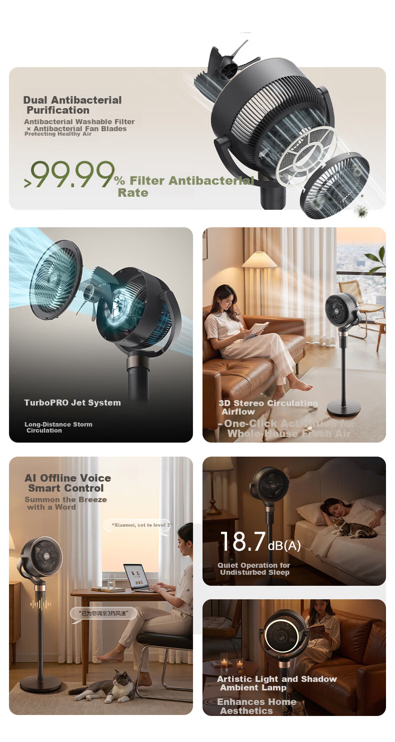 Midea Air Circulation Fan High Airflow Home Upright Upgraded Tall Floor Fan Bedroom Dormitory Quiet Purification Antibacterial Desktop Small Table Fan GAI24KL 2